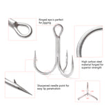 10pcs Flattened Treble Hook 2/4/6/8# Silver Matte Finish High Carbon Steel Sea Fishing Barbed Hooks