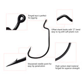 20pcs Teflon Coated Wide Gap Offset Hook High Carbon Steel Soft Bait Holder