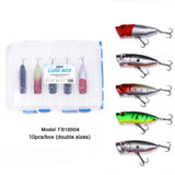 10pcs 7cm/11g Top Water Hard Bait Popper 5 Colors with Lure Box
