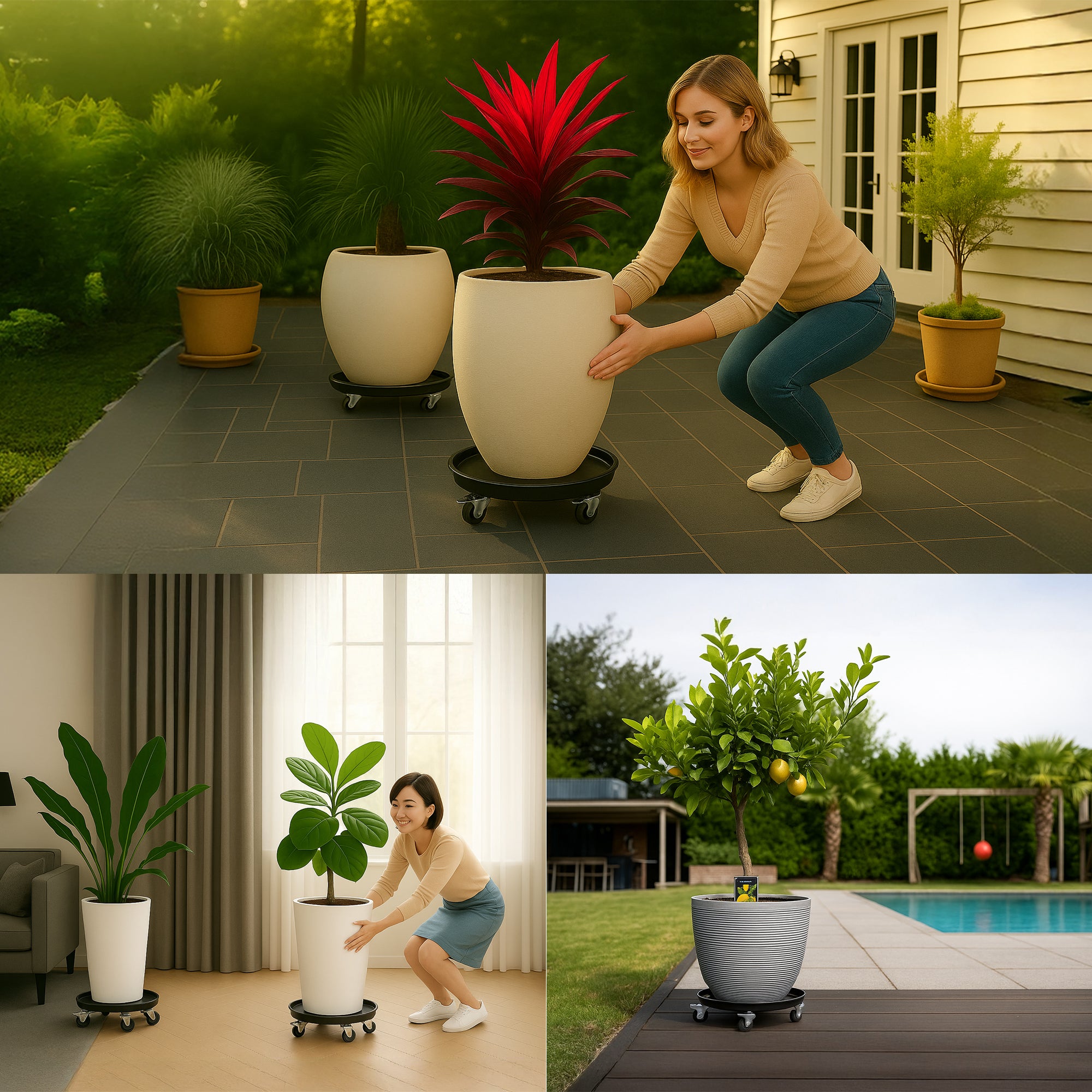 saucer 16 in. black plant caddy with casters CaddyPro 16" Plant Caddy with Wheels – Sturdy Holder with Easy Assembl – Fairiland Outdoor Technology
