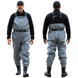 RIVERON Series Grey Fishing Waders Breathable Chest Waders Boot Foot Waders 41-46# FA25WD2
