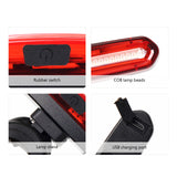 Bicycle Rear Light COB Beads USB Rechargeable 600mah Li battery Safety Warning Cycling Tail Light