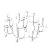 10pcs Flattened Treble Hook 2/4/6/8# Silver Matte Finish High Carbon Steel Sea Fishing Barbed Hooks