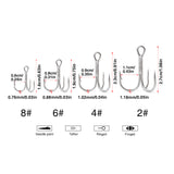 10pcs Flattened Treble Hook 2/4/6/8# Silver Matte Finish High Carbon Steel Sea Fishing Barbed Hooks