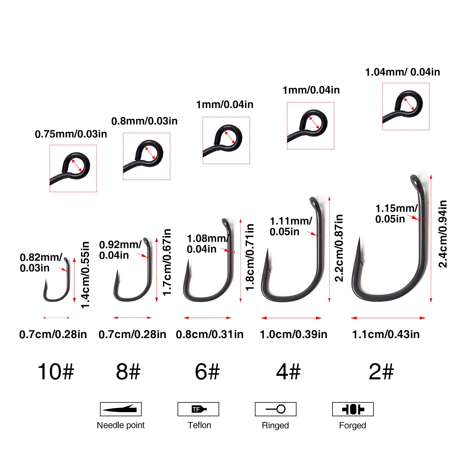 250pcs TEFLON Sharp Carp Fishing Hooks TFSH-B Single Barbed Fishhooks –  Fairiland Outdoor Technology