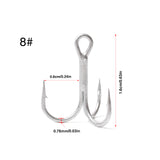 10pcs Flattened Treble Hook 2/4/6/8# Silver Matte Finish High Carbon Steel Sea Fishing Barbed Hooks